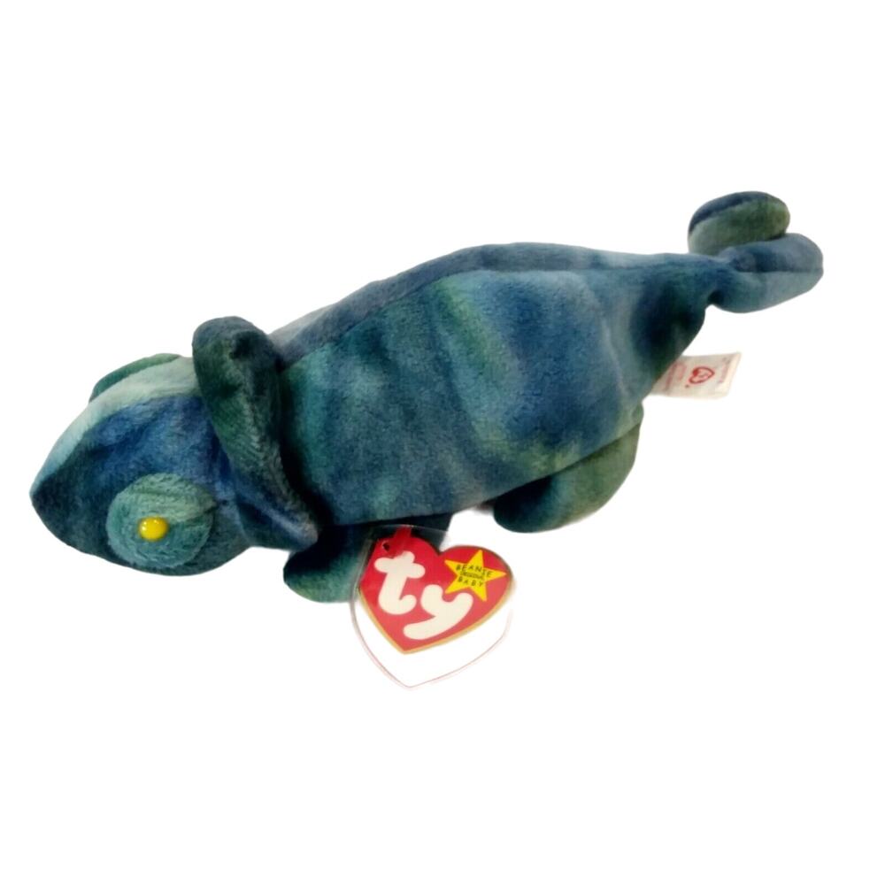 Vintage Ty Beanie Baby Rainbow the Chameleon, Tie Dye Retired Vintage, No tongue